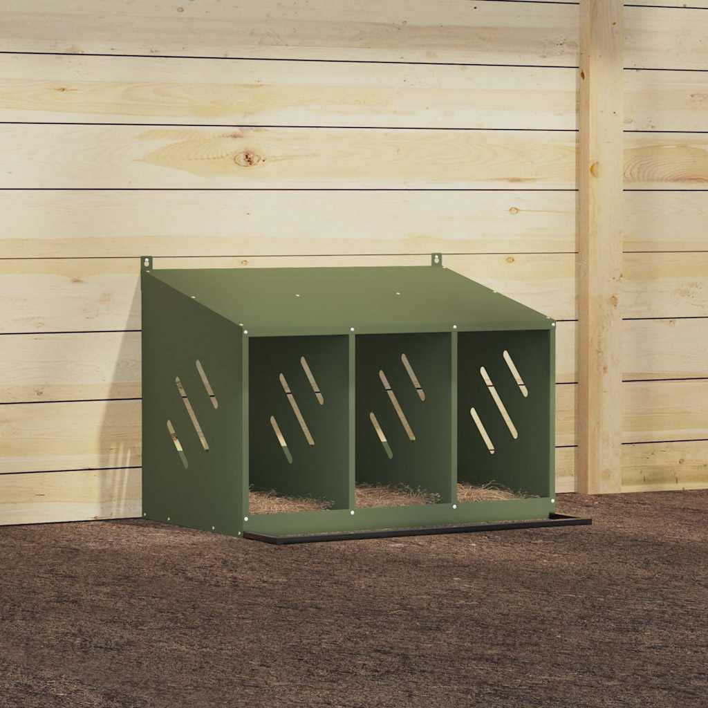 Hühner-Nistkasten mit 3 Fächern Olivgrün Metall