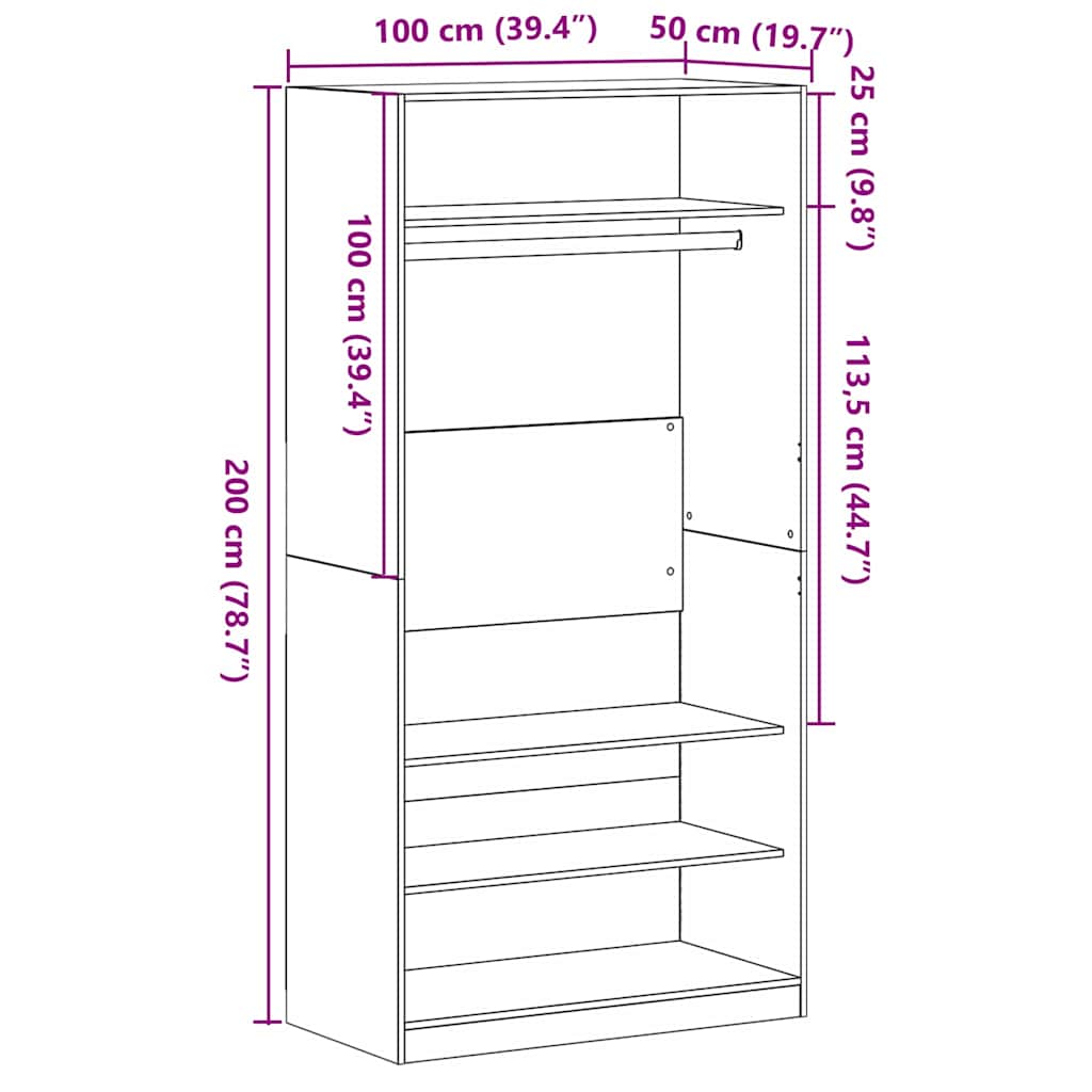 Kleiderschrank Schwarze Eiche 100 x 50 x 200 cm Holzwerkstoff