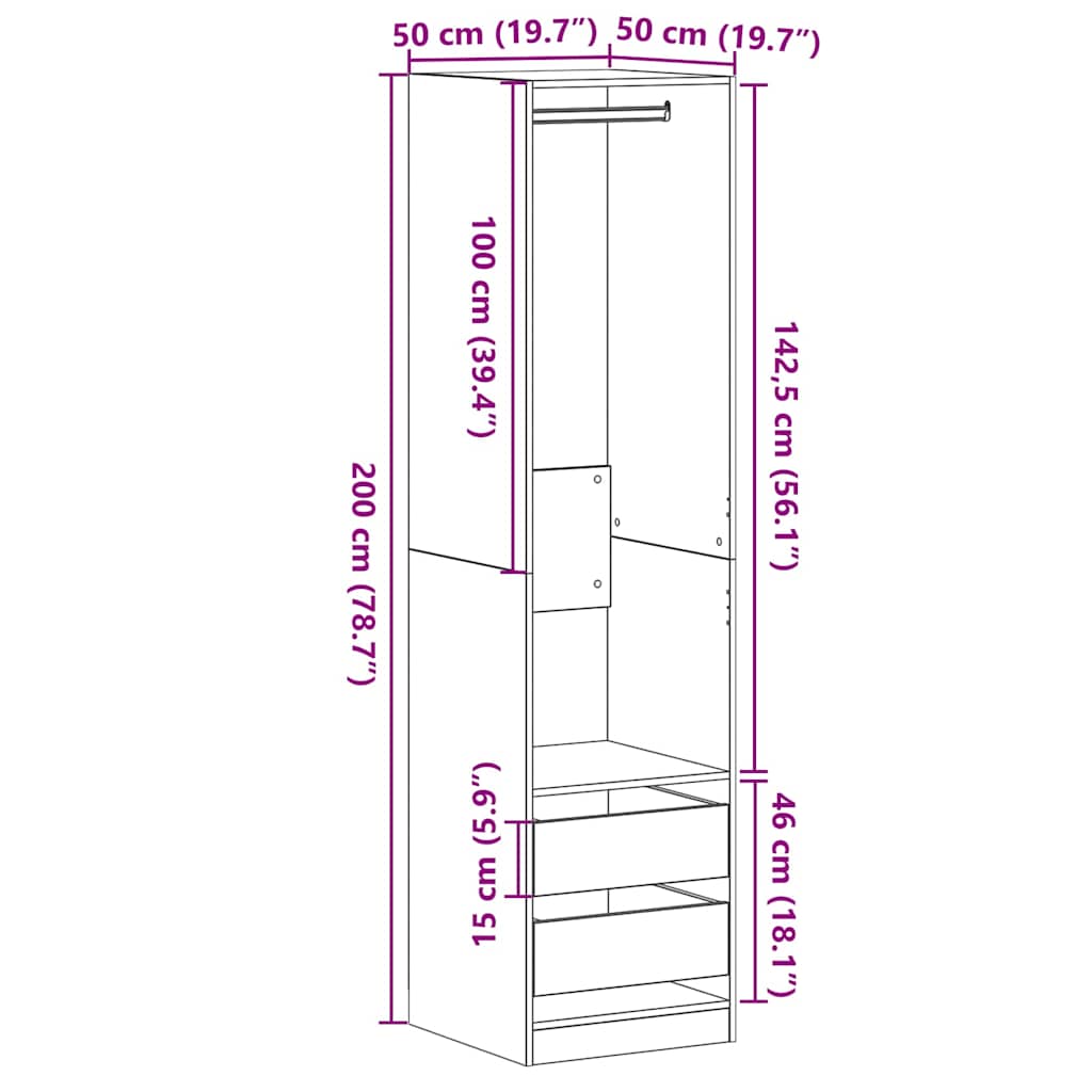 Kleiderschrank Schwarze Eiche 50 x 50 x 200 cm Holzwerkstoff