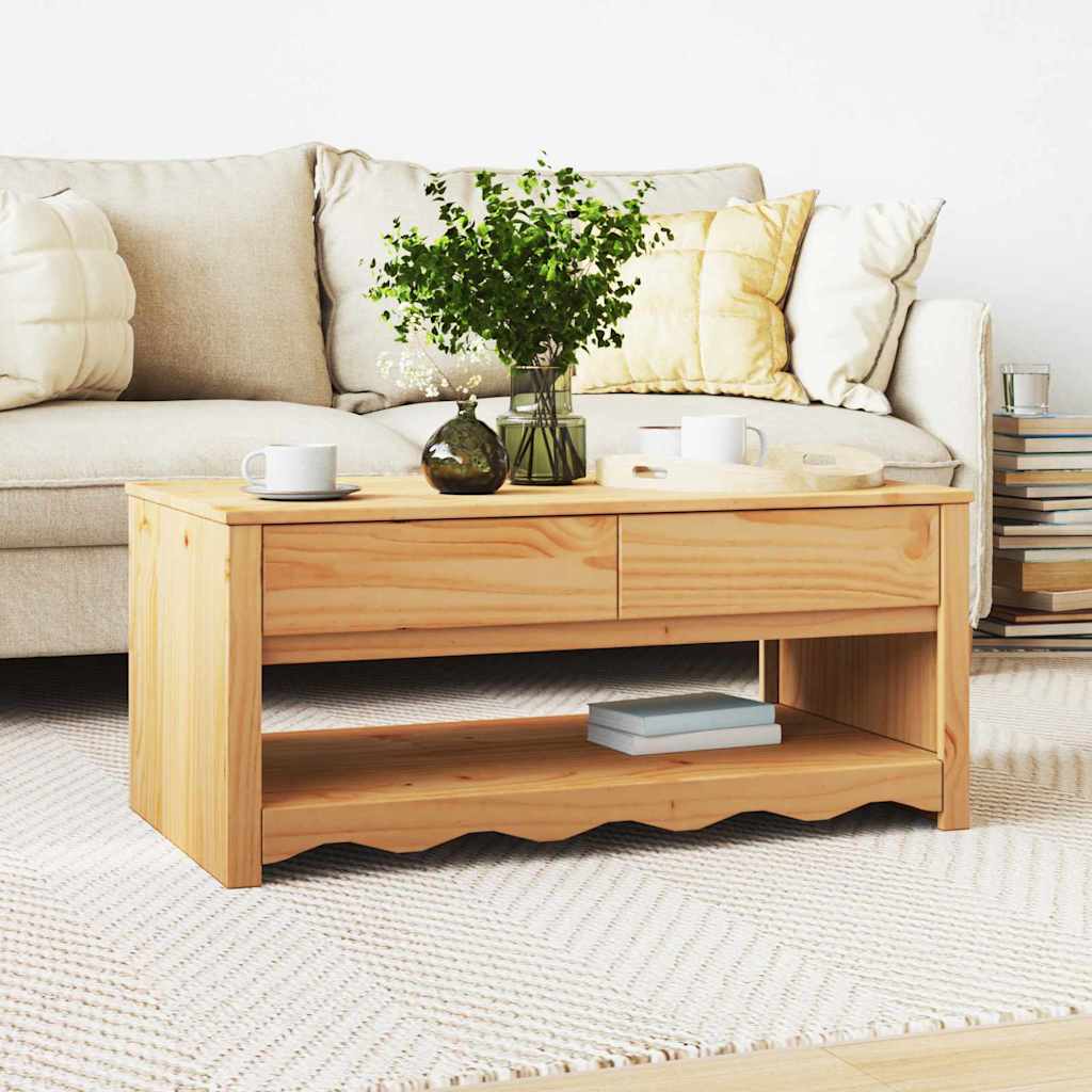 Couchtisch with Drawer Eiche 99 x 55 x 45 cm Massivholz Kiefer