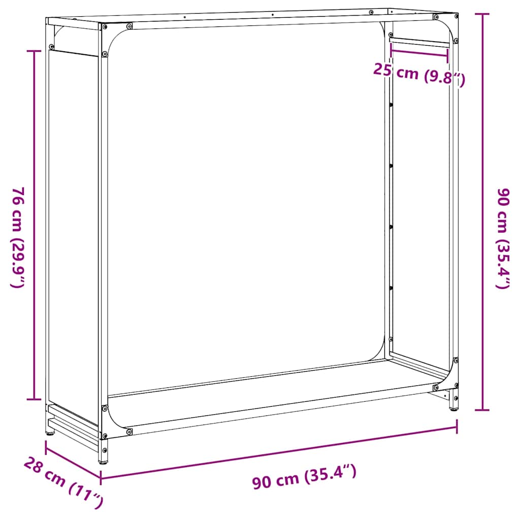 Brennholzregal Schwarz 90x28x90 cm Kaltgewalzter Stahl