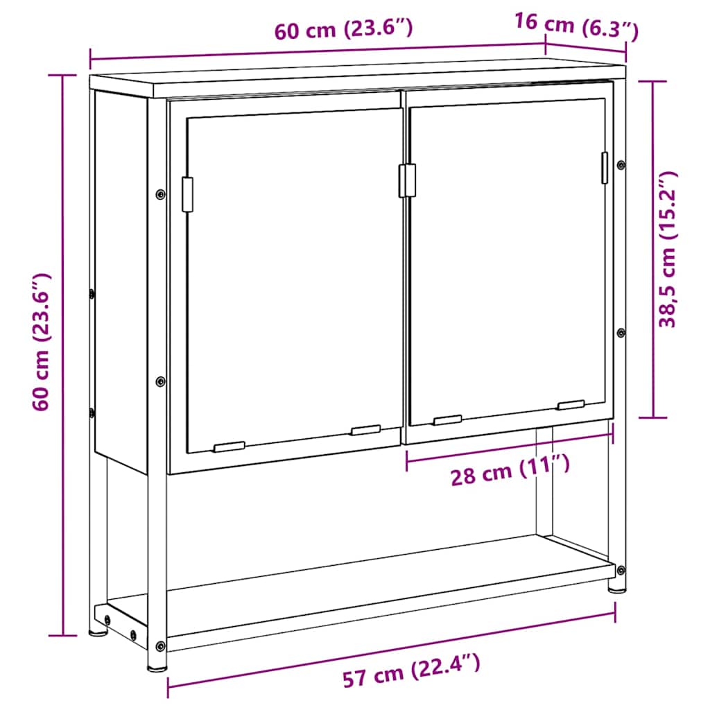 Badezimmerspiegelschrank Eiche handwerklich 60 x 16 x 60 cm