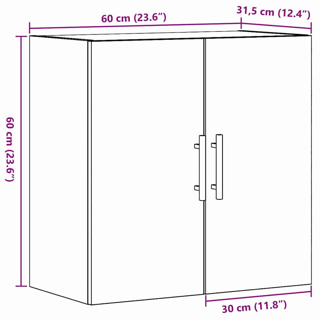 Wandschrank Eiche handwerklich 60 x 31 x 60 cm Holzwerkstoff