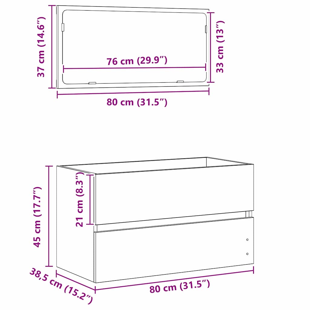 Badezimmermöbel-Set 2 pcs Schwarze Eiche 80 x 38.5 x 45 cm