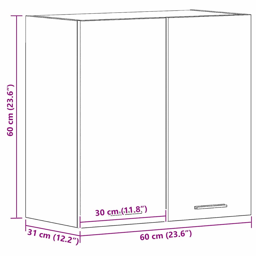 Hängeschrank Schwarze Eiche 60 x 31 x 60 cm Holzwerkstoff