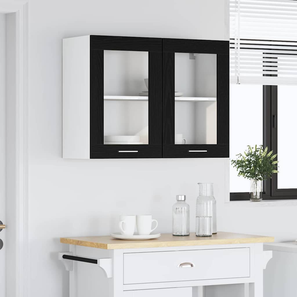 Hängender Glaskasten mit Regal Schwarze Eiche 80 x 31 x 60 cm
