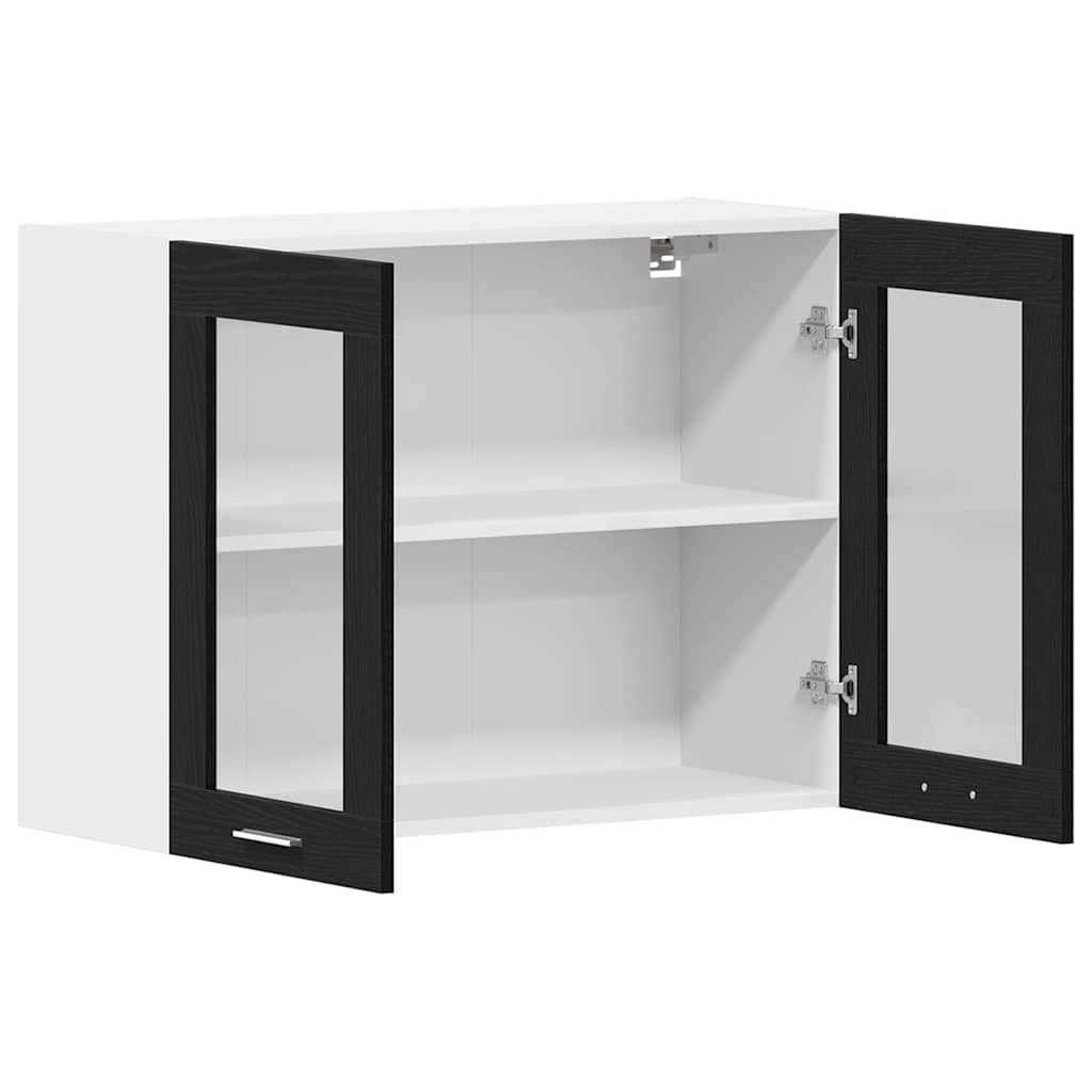 Hängender Glaskasten mit Regal Schwarze Eiche 80 x 31 x 60 cm