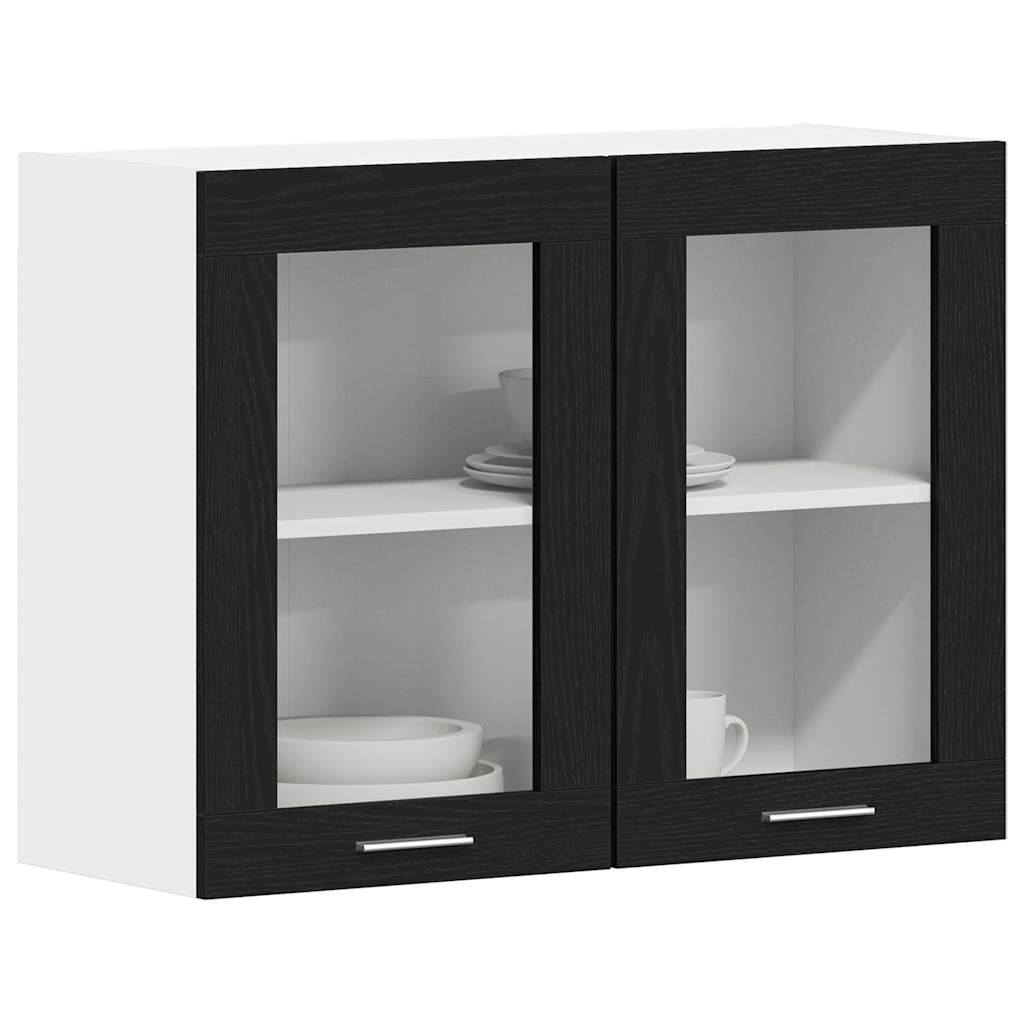 Hängender Glaskasten mit Regal Schwarze Eiche 80 x 31 x 60 cm