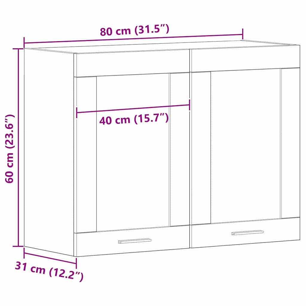 Hängender Glaskasten mit Regal Schwarze Eiche 80 x 31 x 60 cm