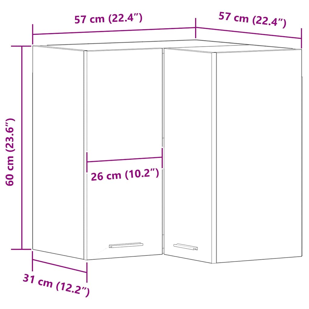 Hängender Eckschrank mit Regal Schwarze Eiche 57 x 57 x 60 cm