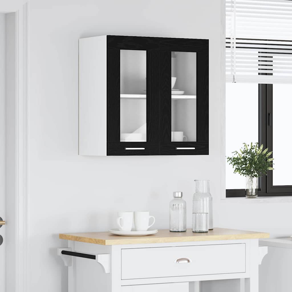 Hängender Glaskasten mit Regal Schwarze Eiche 60 x 31 x 60 cm