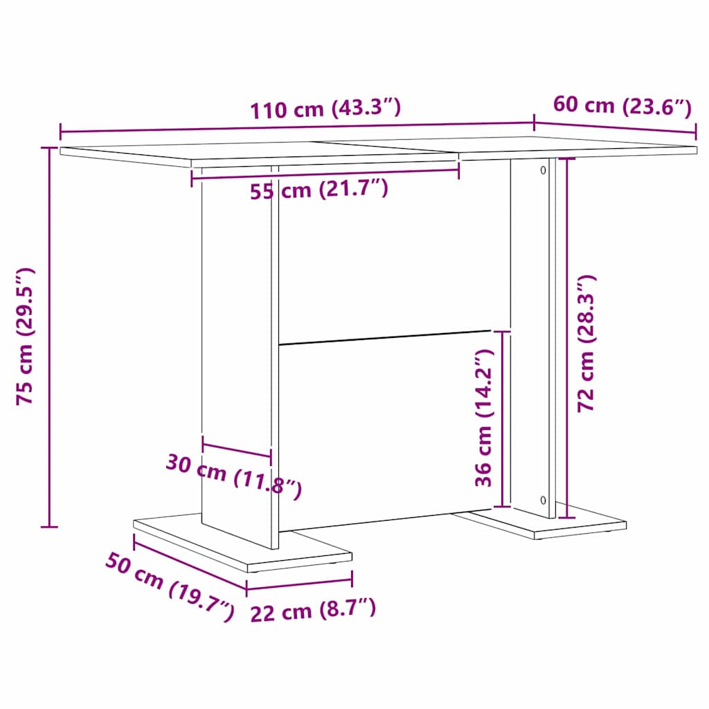 Esstisch Eiche handwerklich 110 x 60 x 75 cm Holzwerkstoff