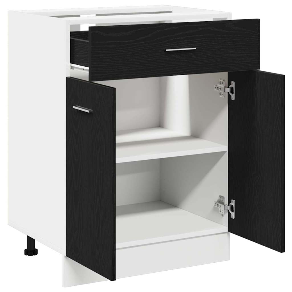 Schubladenunterschrank mit Tür Schwarze Eiche 60 x 46 x 81.5 cm