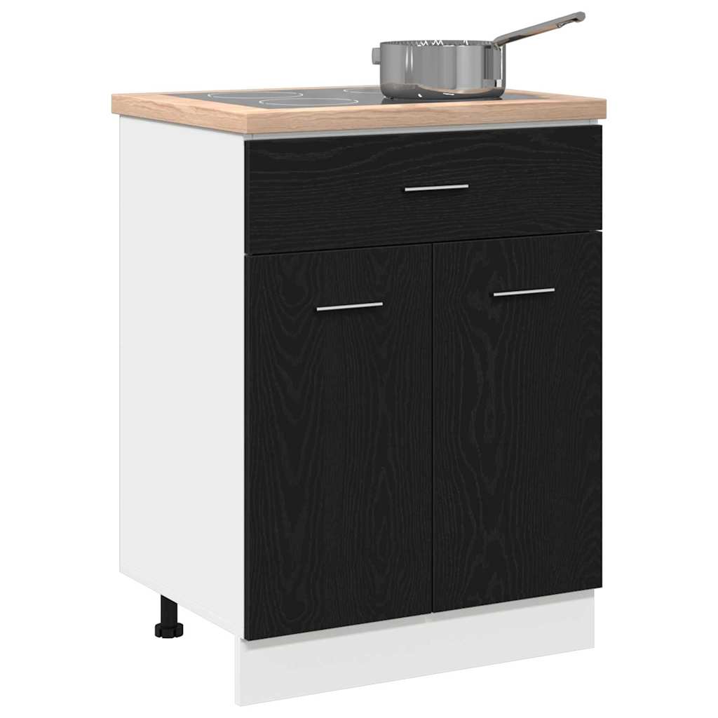 Schubladenunterschrank mit Tür Schwarze Eiche 60 x 46 x 81.5 cm