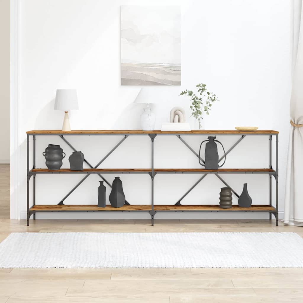 Konsolentisch Altholz 200 x 30 x 75 cm Schichtholz und Metall