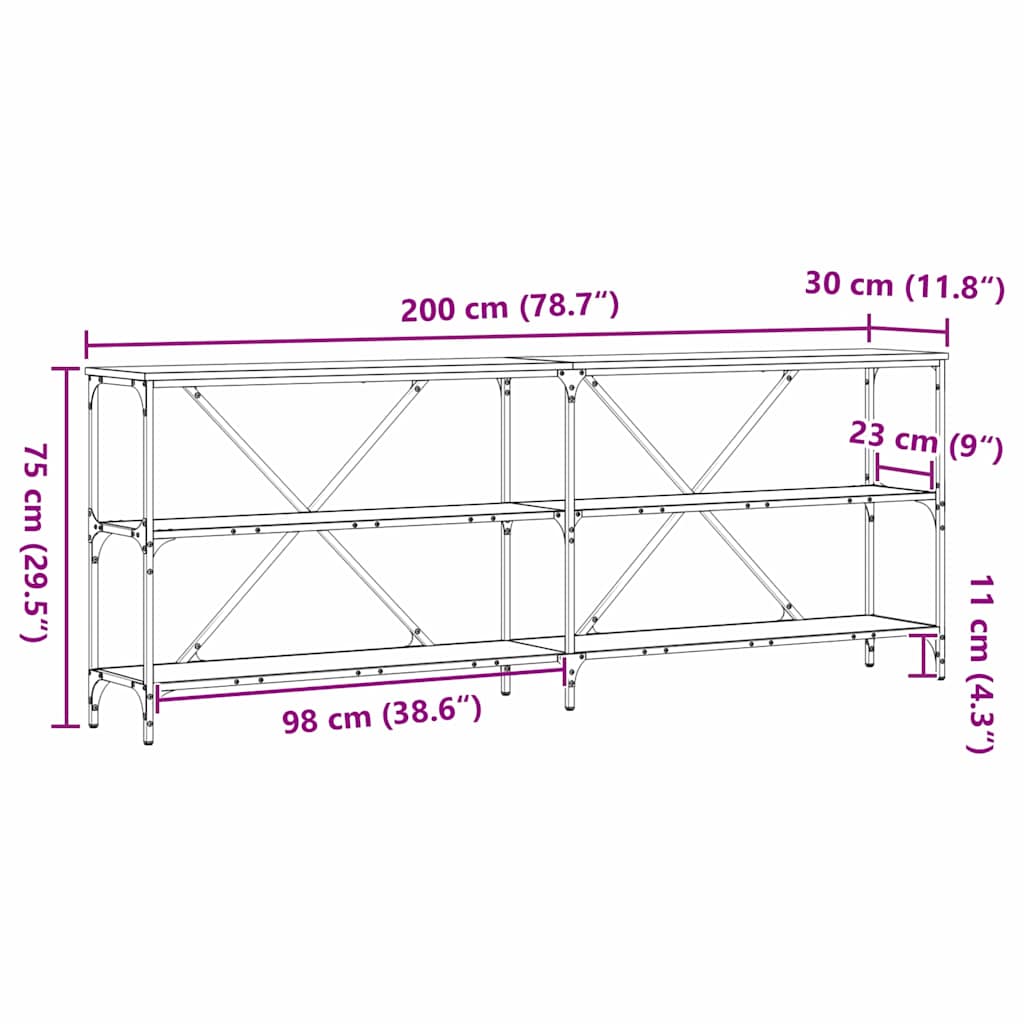 Konsolentisch Altholz 200 x 30 x 75 cm Schichtholz und Metall