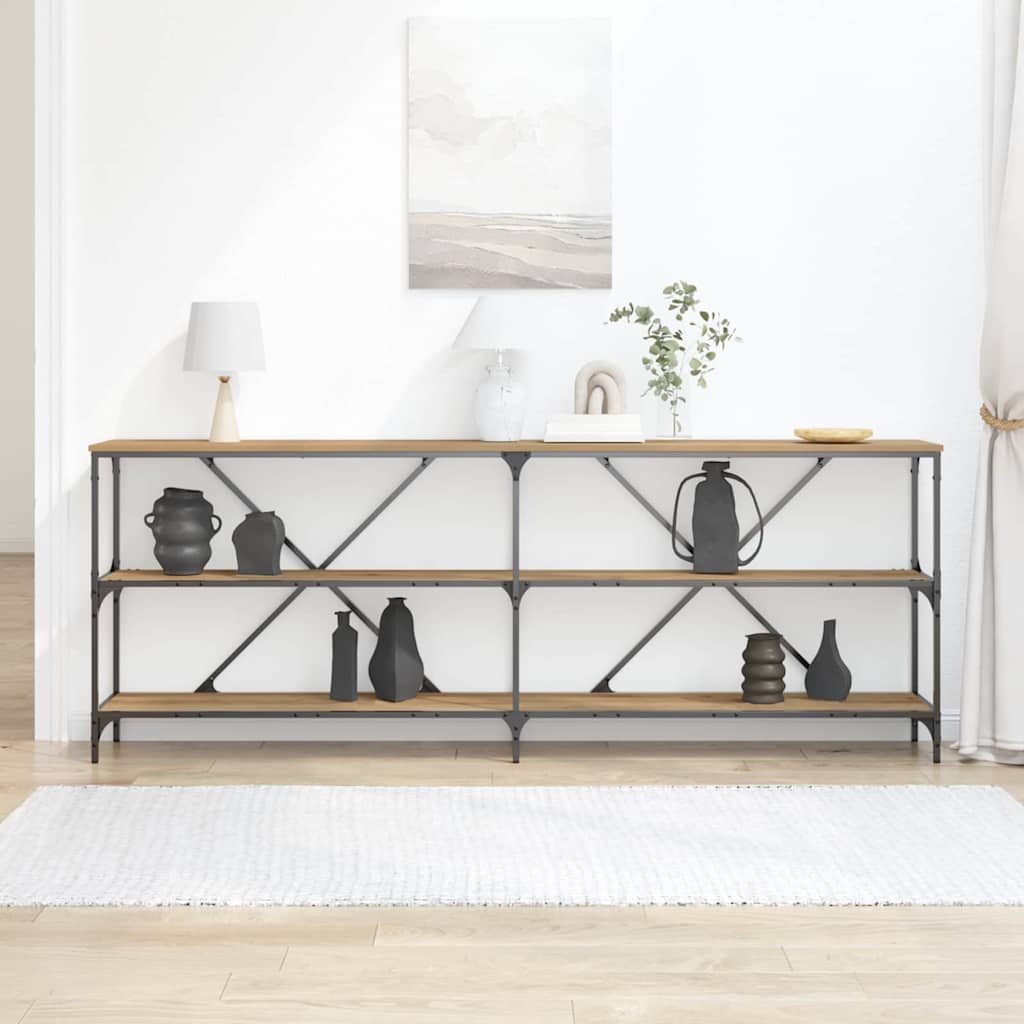 Konsolentisch mit Regal Eiche handwerklich 200 x 30 x 75 cm