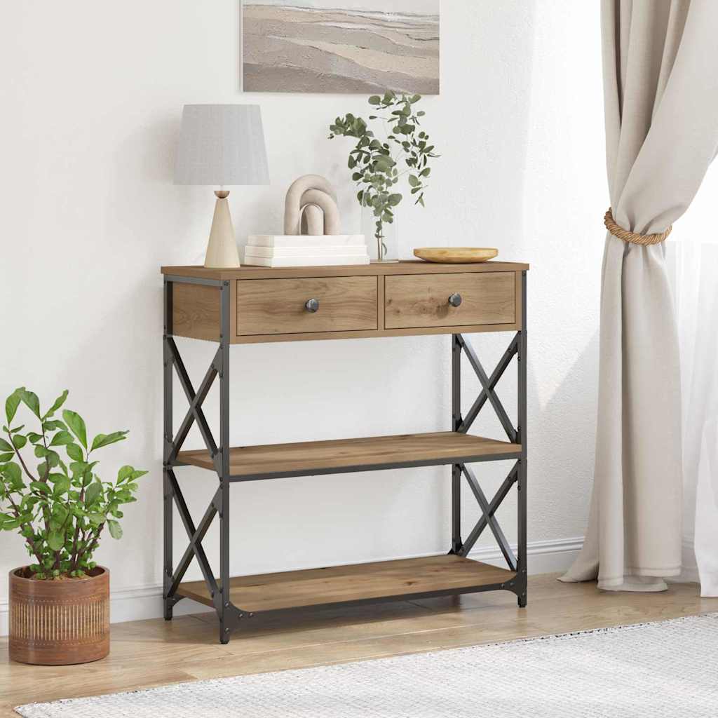 Konsole Tisch mit Schubladen Eiche handwerklich 75 x 28 x 75 cm