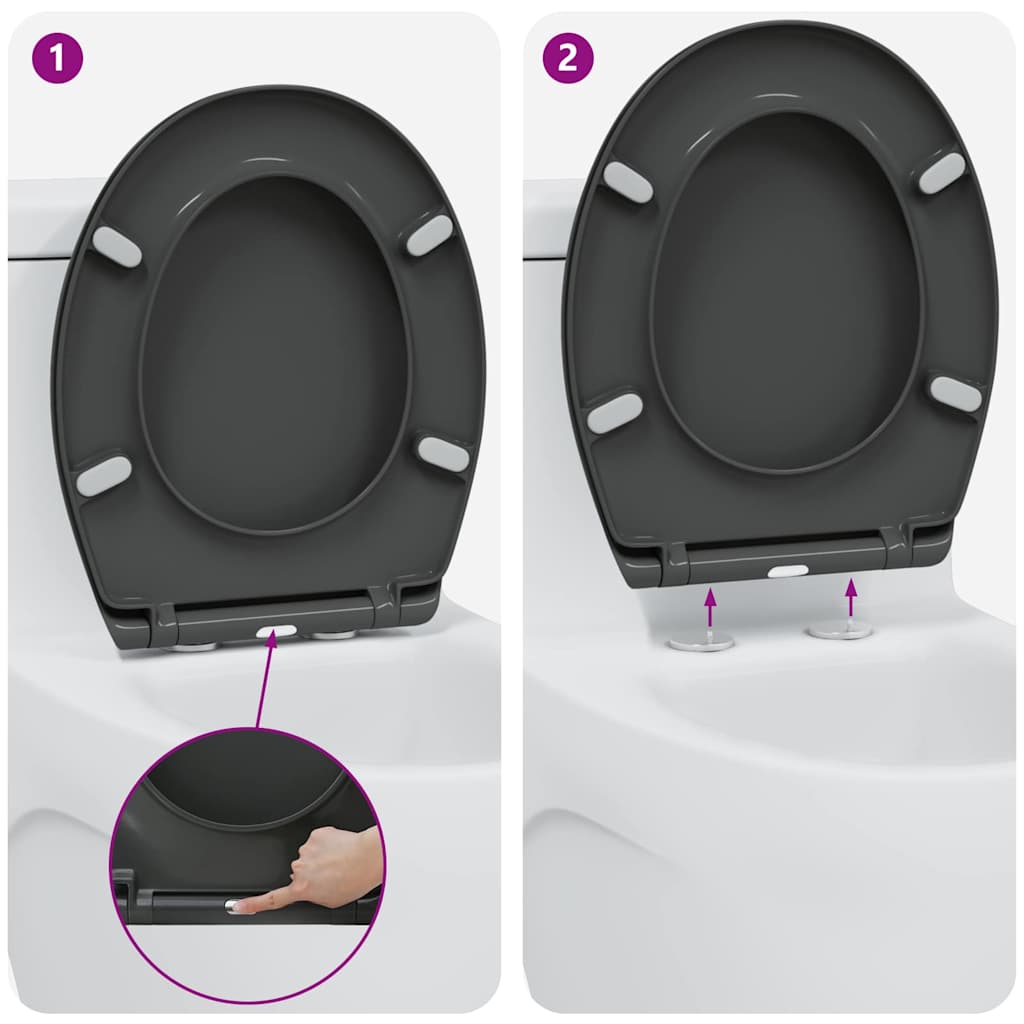 Schnellverschluss-WC-Sitz Anthrazit 44,8 x 37,3 x 4,2 cm