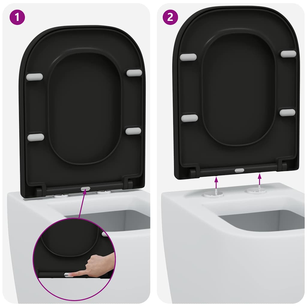 Schnellverschluss-WC-Sitz Schwarz 44,5 x 35 x 3,6 cm Duroplast