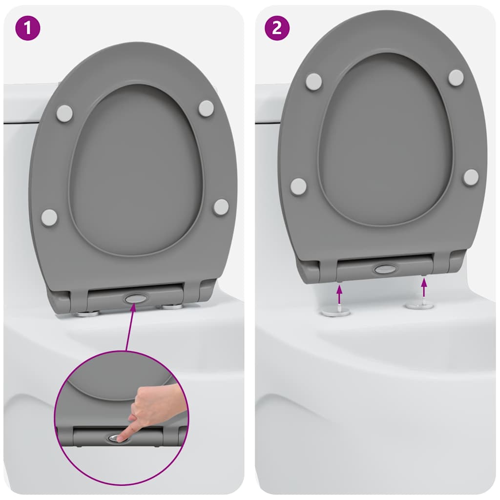 Schnellverschluss-WC-Sitz Grau 45.5 x 37.5 x 3.8 cm Duroplast