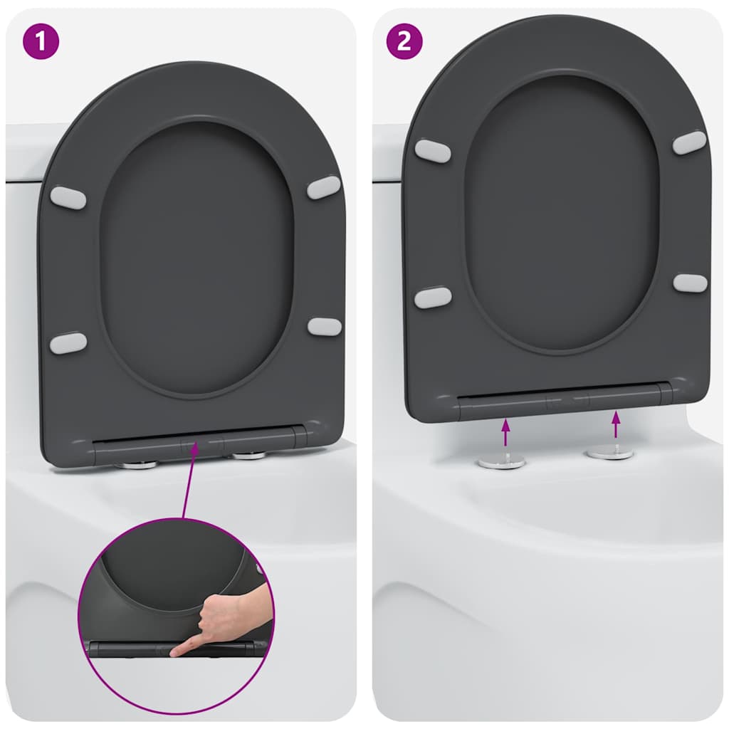 Schnellverschluss-WC-Sitz Anthrazit 44 x 36,4 x 3,4 cm