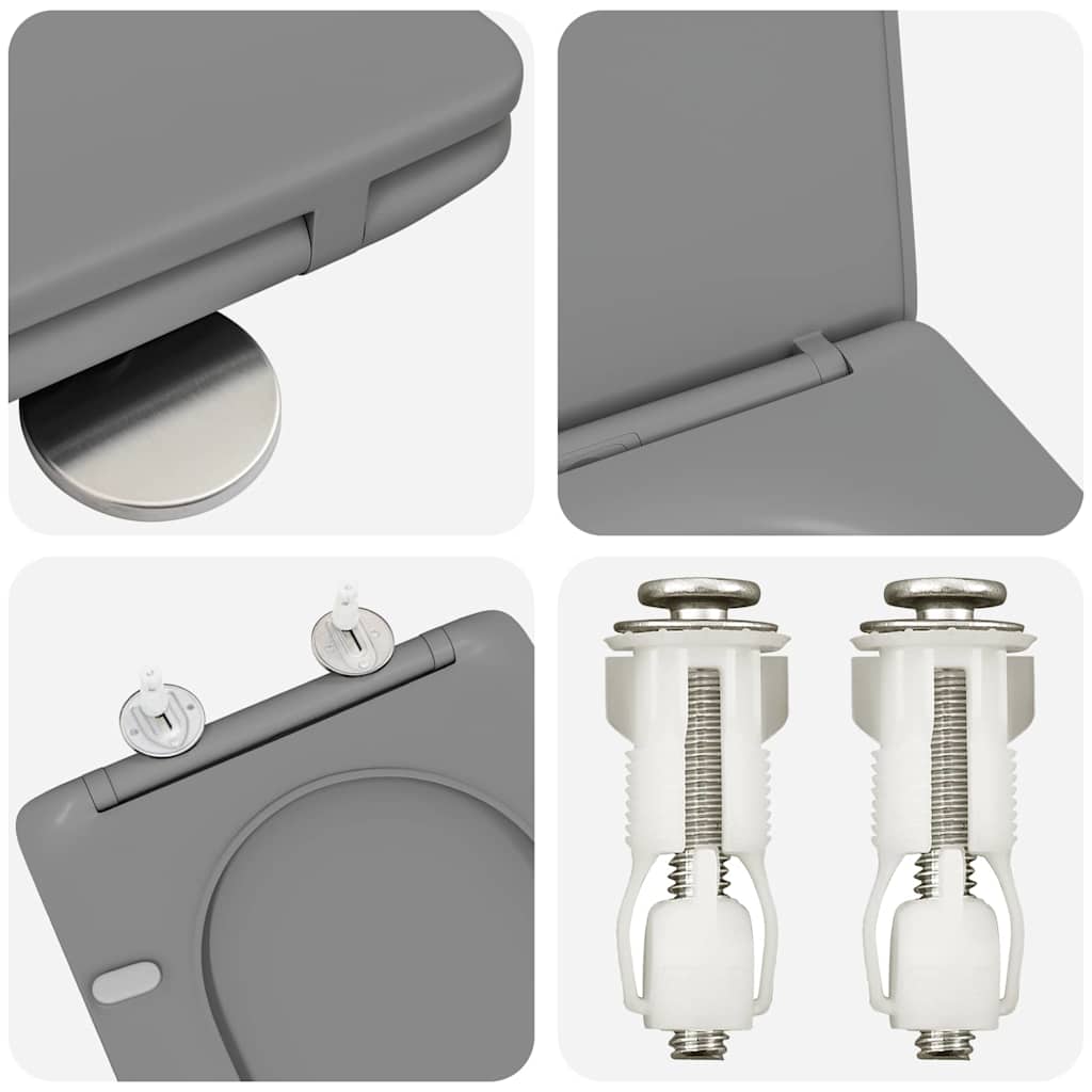 Schnellverschluss-WC-Sitz Grau 44 x 36,4 x 3,4 cm Duroplast
