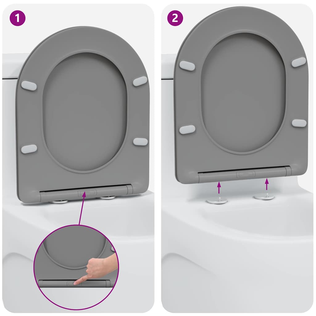 Schnellverschluss-WC-Sitz Grau 44 x 36,4 x 3,4 cm Duroplast