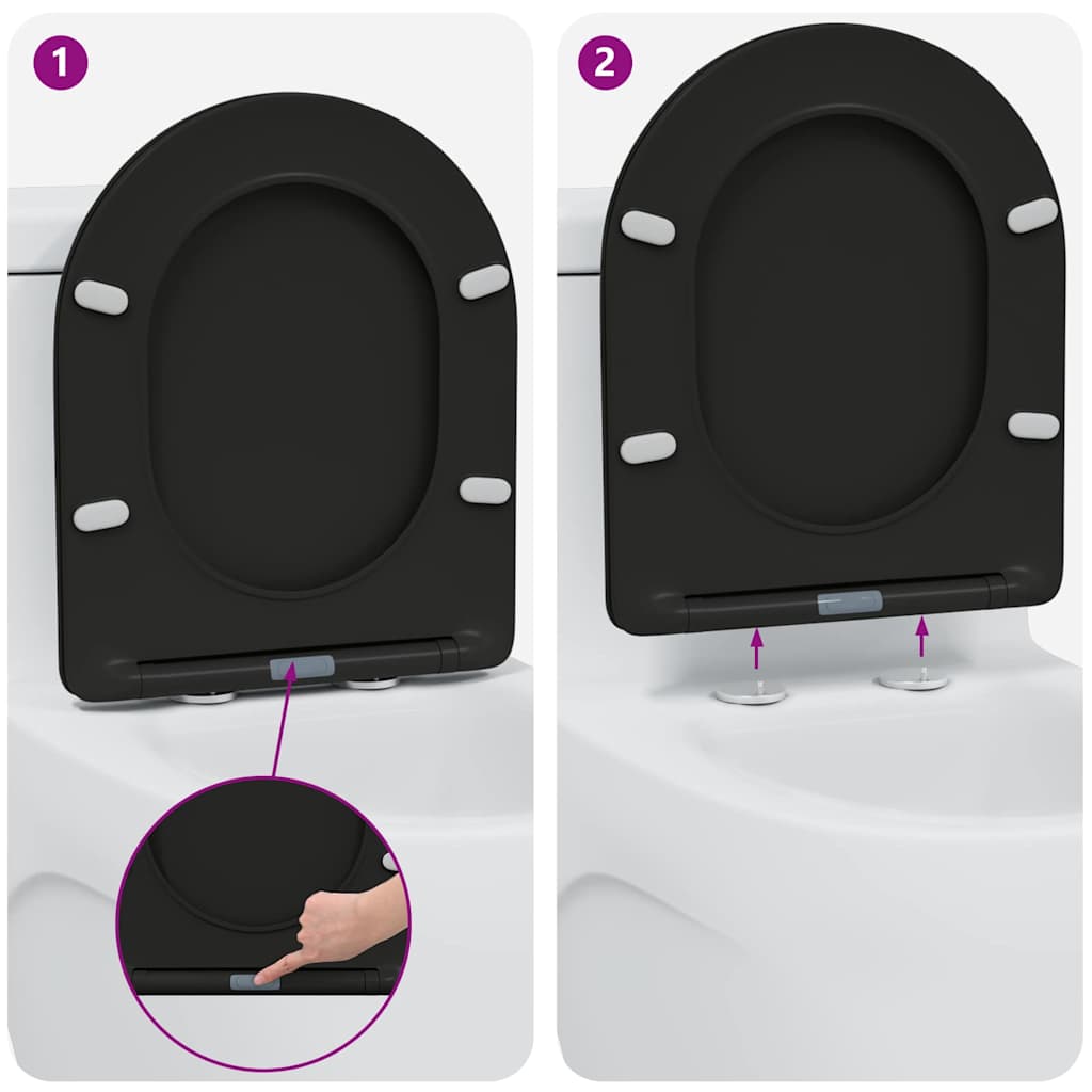 Schnellverschluss-WC-Sitz Schwarz 44 x 36,4 x 3,4 cm Duroplast