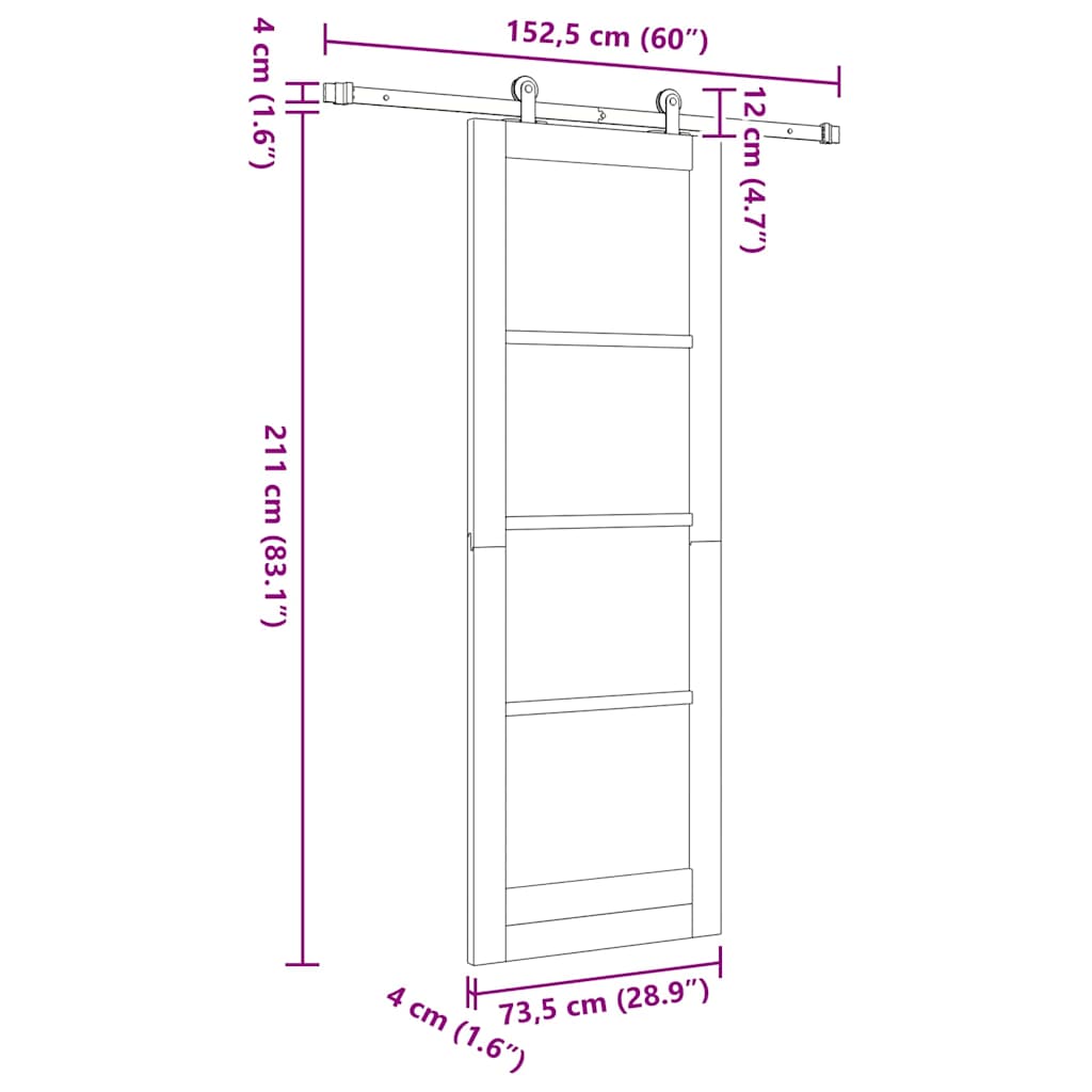 Schiebetür Manuell Weiß 73,5 x 211 cm Holz und Metall