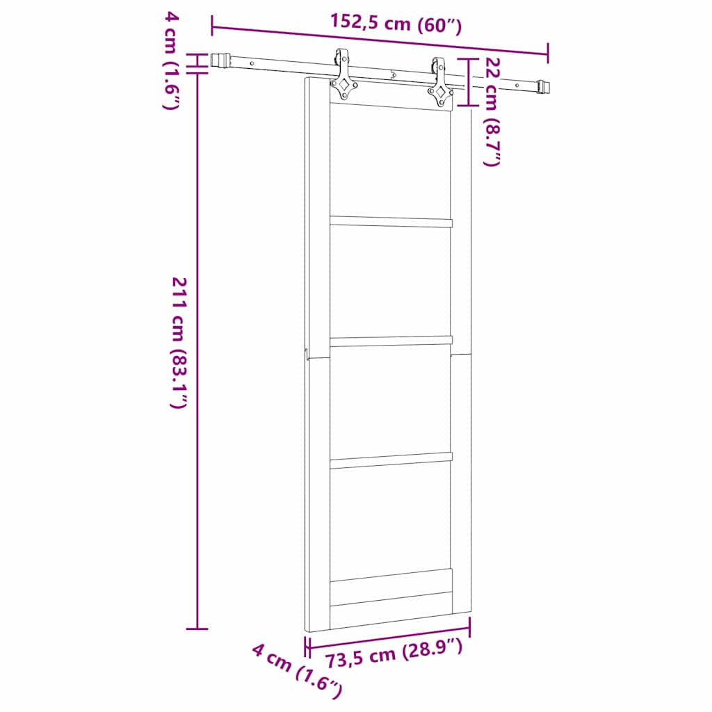 Schiebetür Manuell Weiß 73,5 x 211 cm Holz und Metall