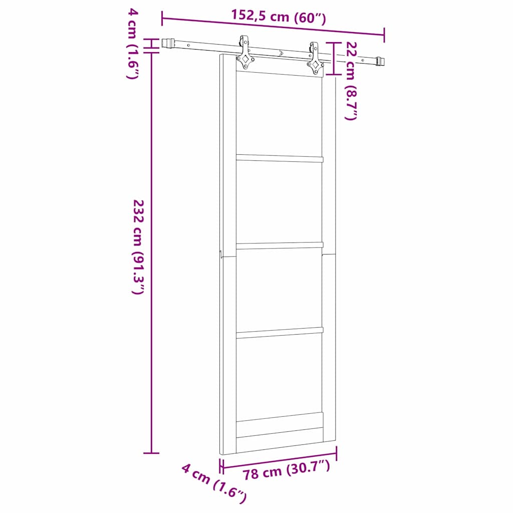 Schiebetür Manuell Weiß 78 x 232 cm Holz und Metall