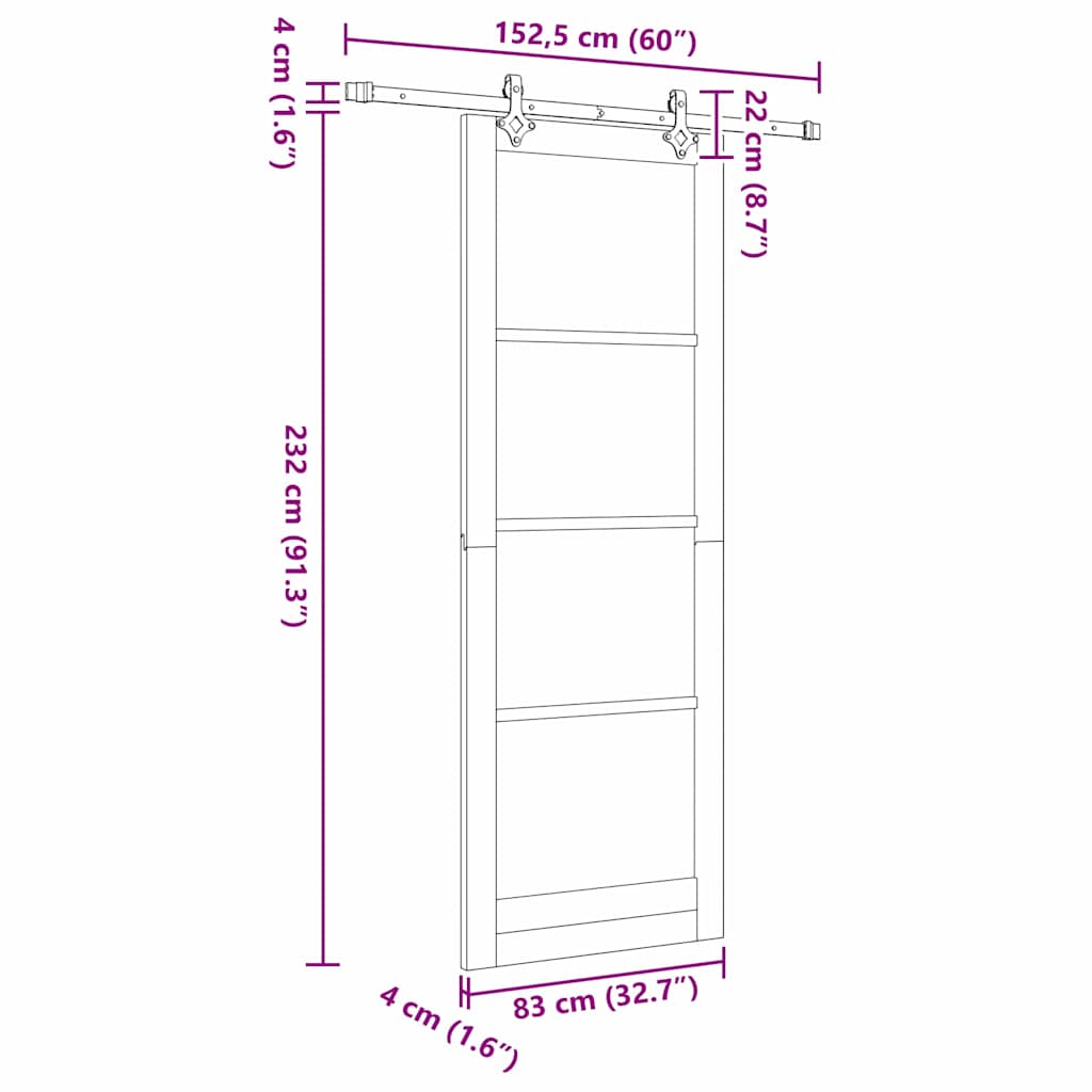 Schiebetür Manuell Weiß 83 x 232 cm Holz und Metall