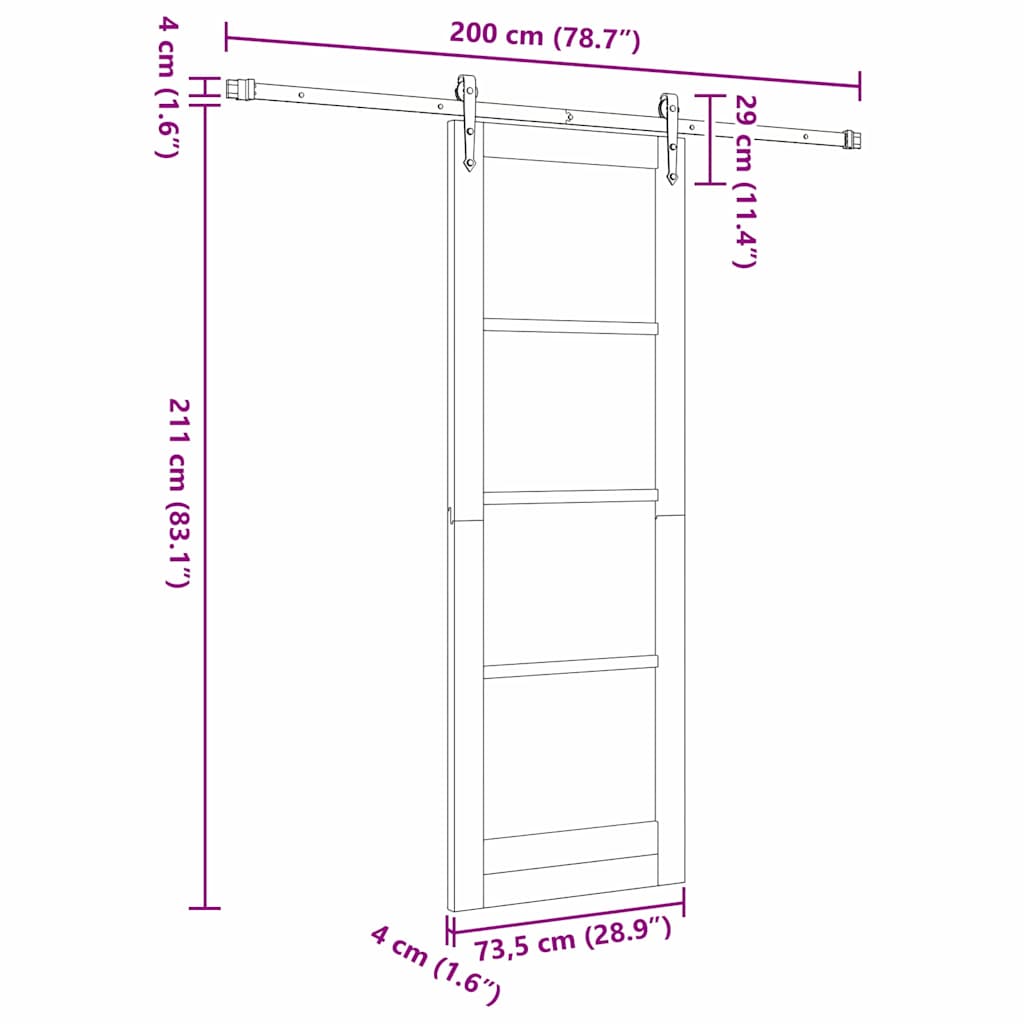 Schiebetür Manuell Weiß 73,5 x 211 cm Holz und Metall