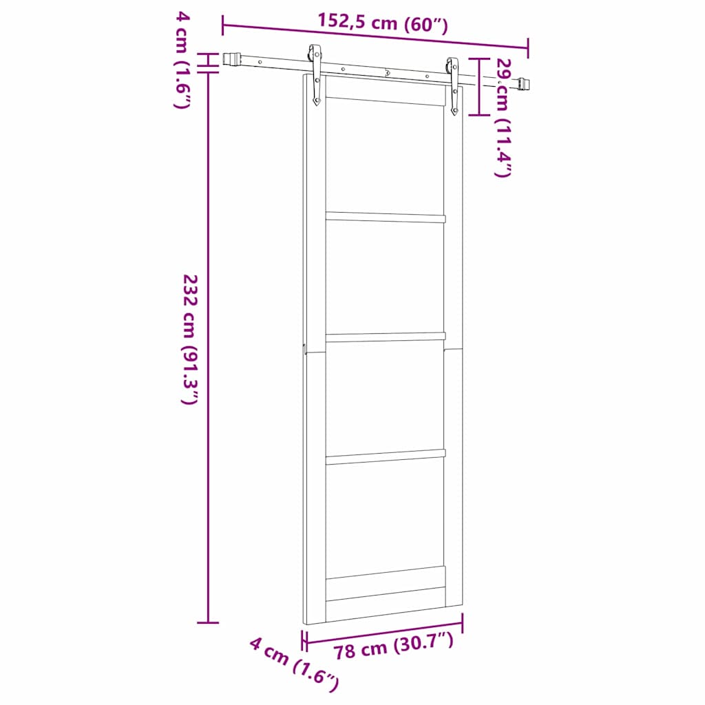 Schiebetür Manuell Weiß 78 x 232 cm Holz und Metall
