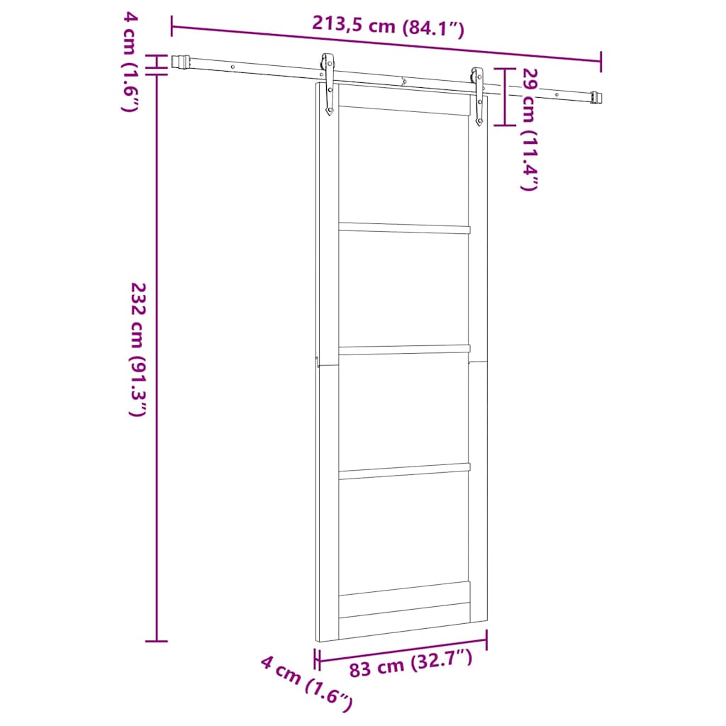 Schiebetür Manuell Weiß 83 x 232 cm Holz und Metall