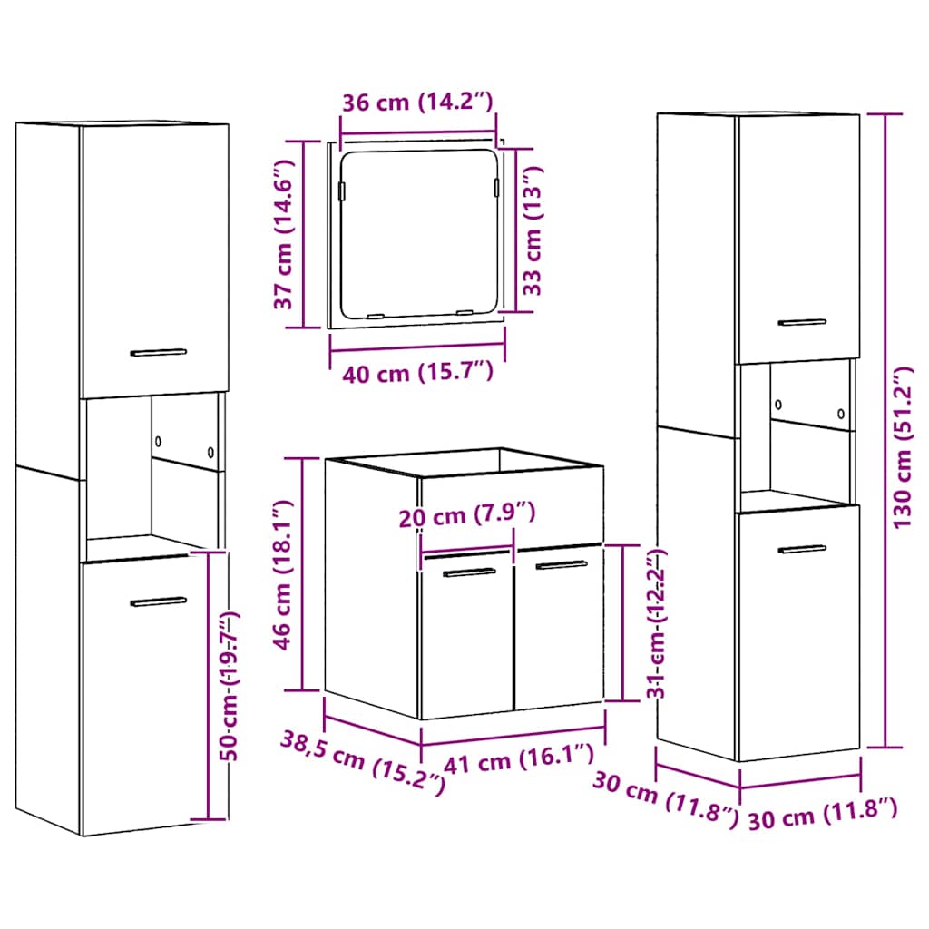 Badezimmermöbel Set mit Tür 4 pcs Altholz 41 x 38.5 x 46 cm