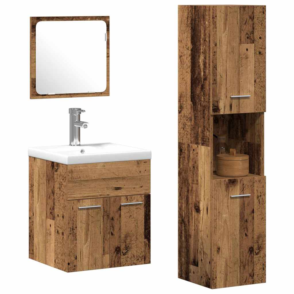 Badezimmermöbel Set mit Tür 3 pcs Altholz 41 x 38.5 x 46 cm