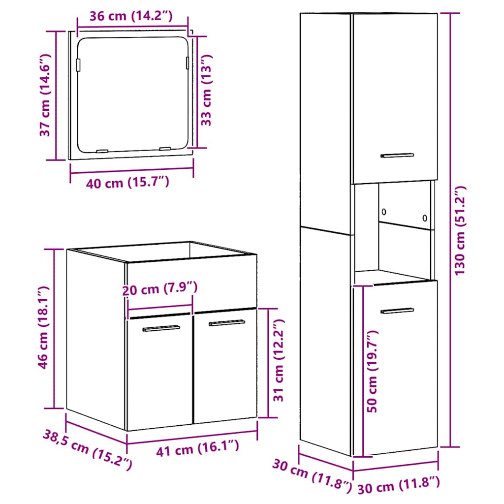 Badezimmermöbel Set mit Tür 3 pcs Altholz 41 x 38.5 x 46 cm