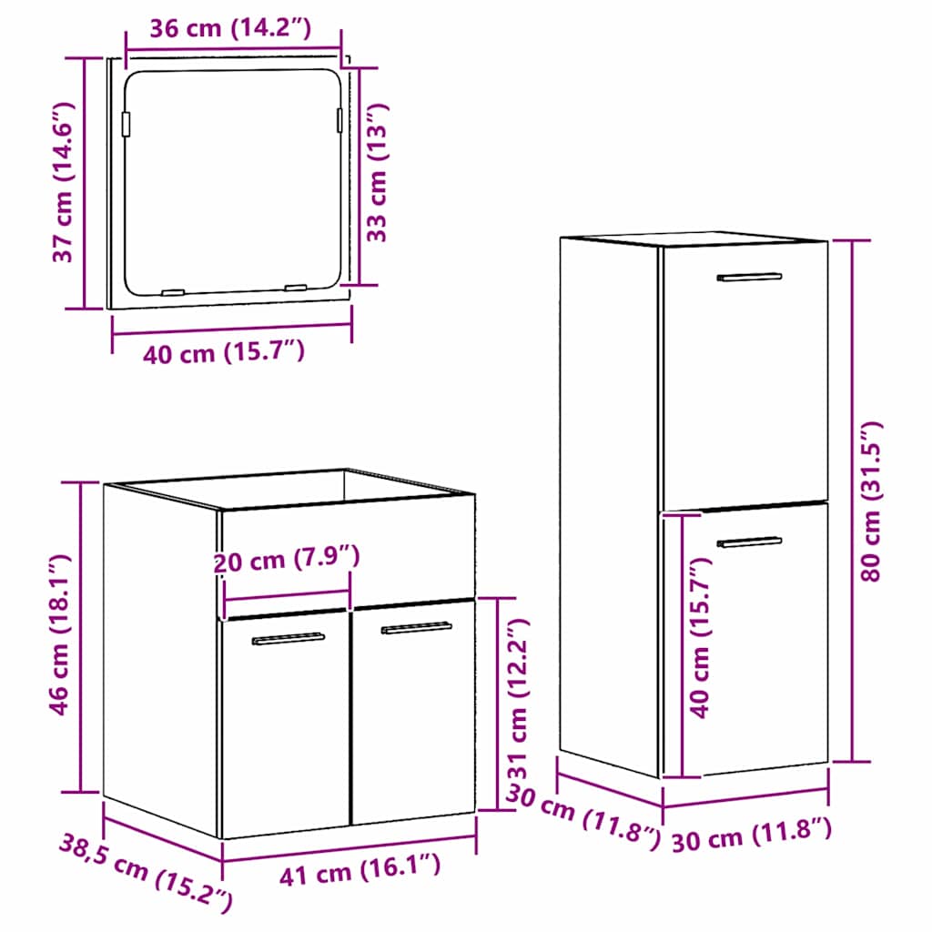 Badezimmermöbel Set mit Tür 3 pcs Altholz 41 x 38.5 x 46 cm