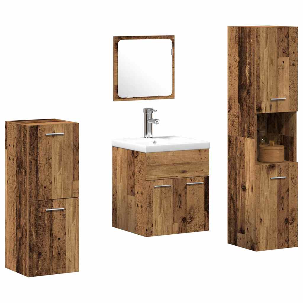 Badezimmermöbel Set Wandmontiert 4 pcs Altholz 30 x 30 x 130 cm