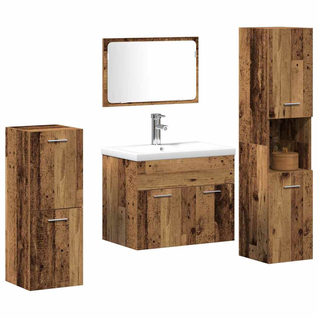 Badezimmermöbel Set Wandmontiert 4 pcs Altholz 30 x 30 x 130 cm