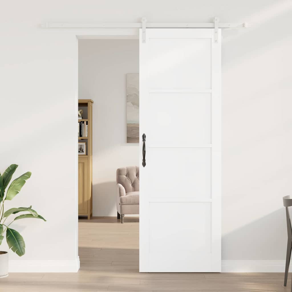Schiebetür Weiß 78 x 232 cm Massives Kiefernholz und Stahl