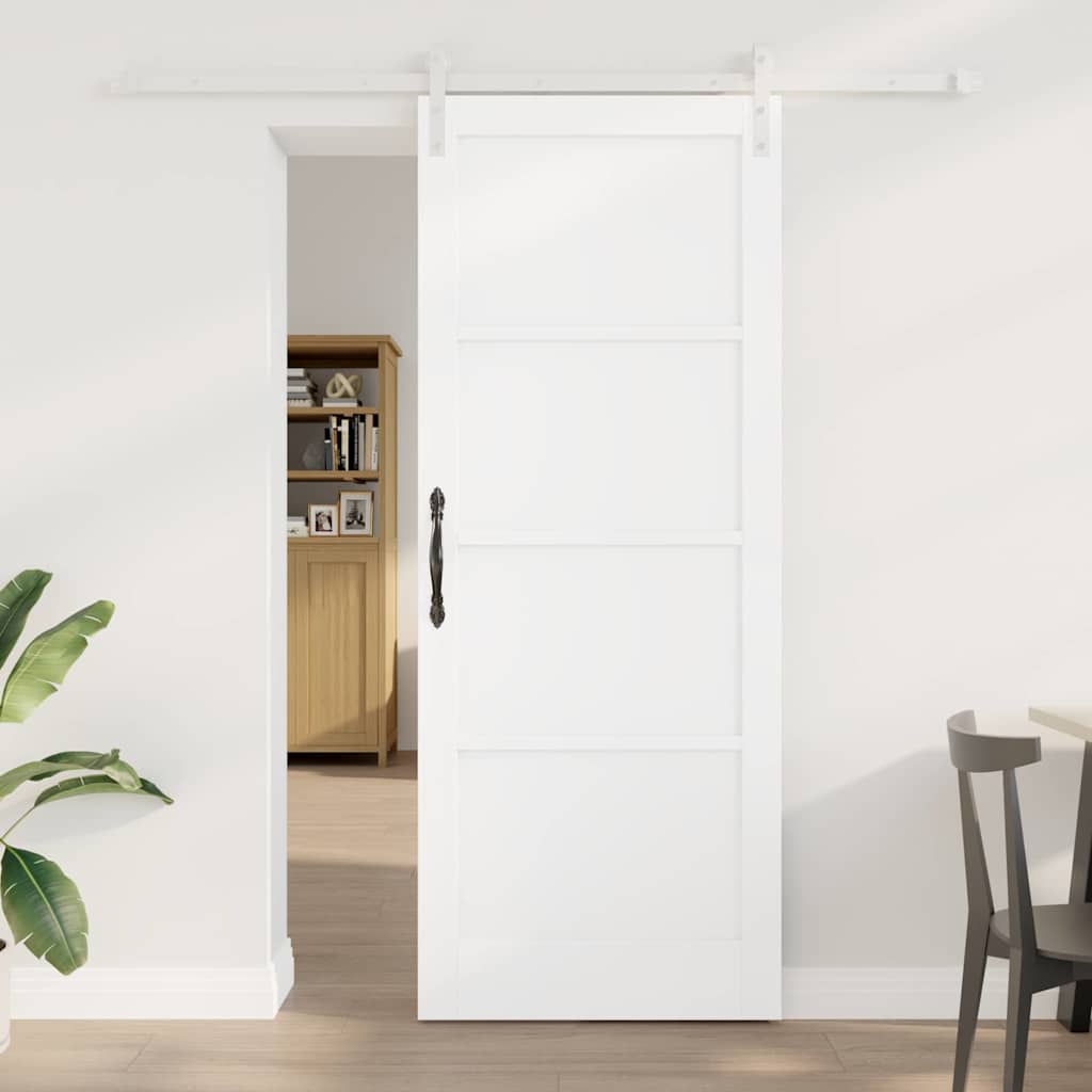 Schiebetür Weiß 83 x 211 cm Massives Kiefernholz und Stahl