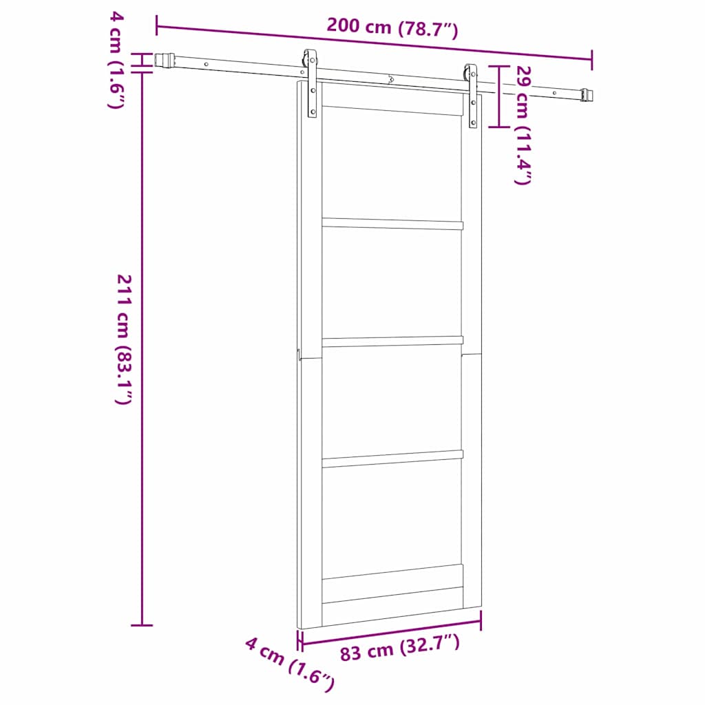 Schiebetür Weiß 83 x 211 cm Massives Kiefernholz und Stahl