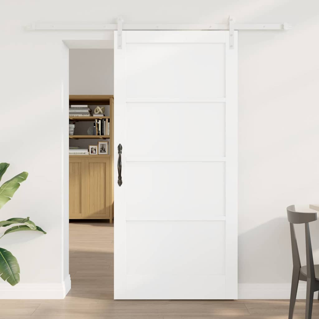 Schiebetür Weiß 93 x 202 cm Massives Kiefernholz und Stahl