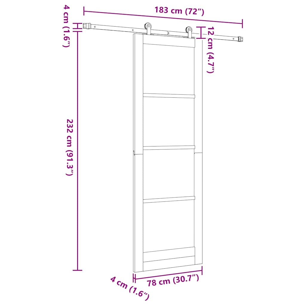 Schiebetür-Set Manuell Natur und Schwarz 78 x 232 cm