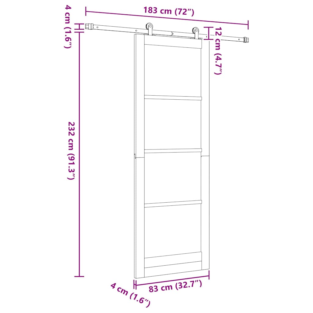 Schiebetür-Set Manuell Natur und Schwarz 83 x 232 cm