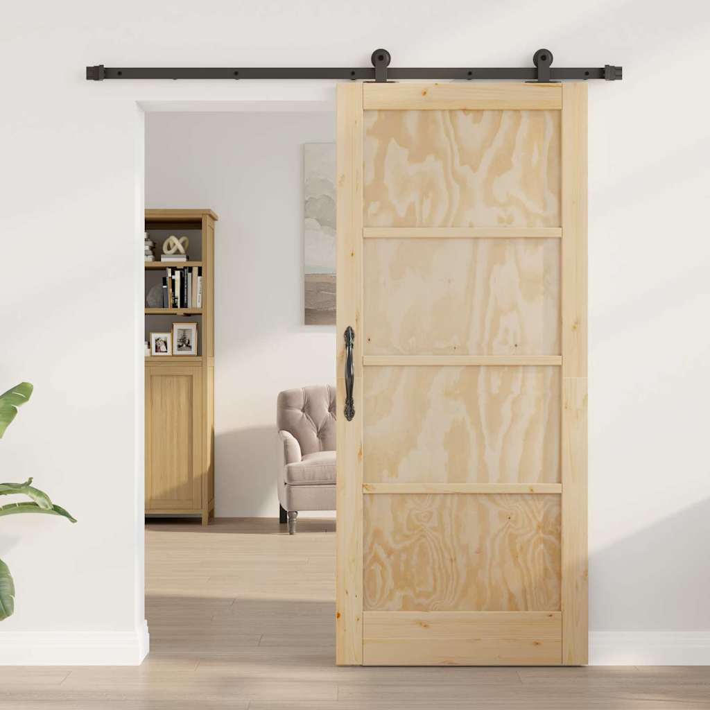 Schiebetür-Set Manuell Natur und Schwarz 86 x 198.5 cm