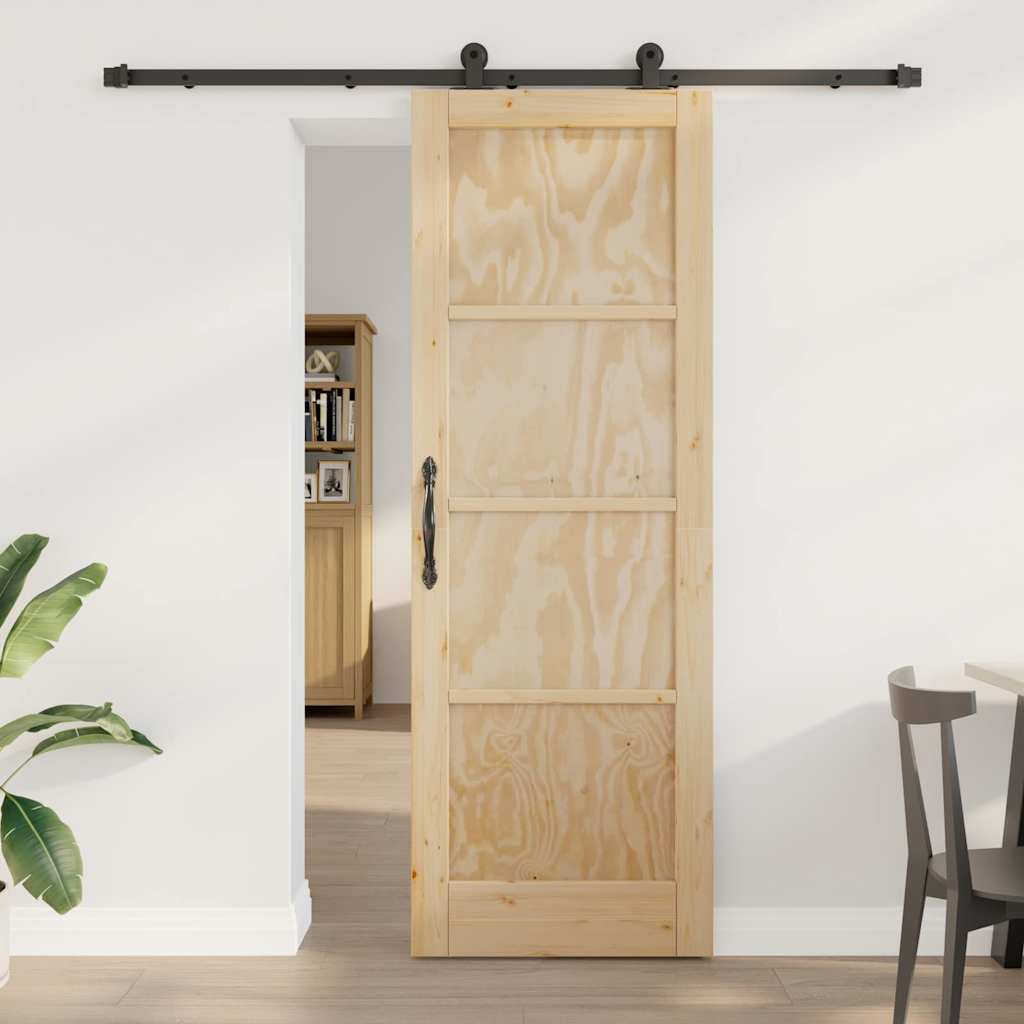 Schiebetür-Set Manuell Natur und Schwarz 73,5 x 211 cm